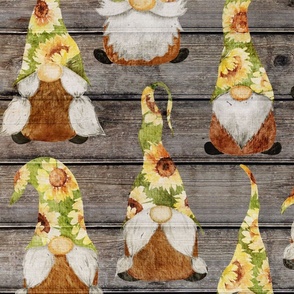 Sunflower Gnomes on Barnwood - large scale