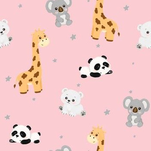 cute animals, panda, giraffe, koala, polar bear pink