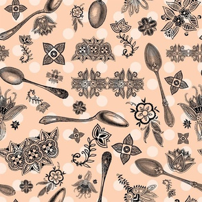 SPOONS AND FLOWERS (PEACH DOT)