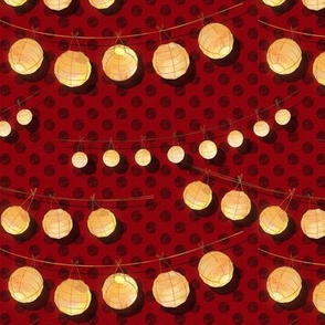 Glowing Chinese Paper Lanterns on Red