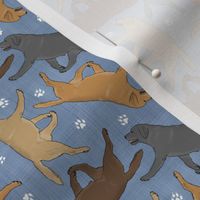 Tiny Trotting Labrador Retrievers and paw prints - faux denim