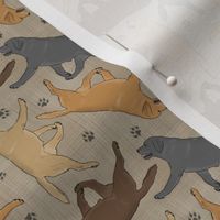 Tiny Trotting Labrador Retrievers and paw prints - faux linen