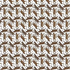 Tiny Trotting chocolate Labrador Retrievers and paw prints - white