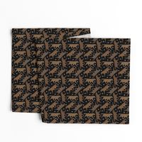 Tiny Trotting chocolate Labrador Retrievers and paw prints - black