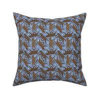 Tiny Trotting chocolate Labrador Retrievers and paw prints - faux denim