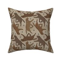 Trotting chocolate Labrador Retrievers and paw prints - faux linen