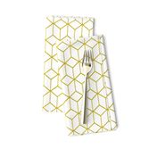 Amelia Chicken Wire - Double Square - Gold on White
