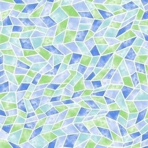 Watercolor abstract triangles in blue and green
