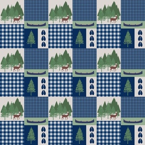 Mountains Blue Plaid Deer Trees Small