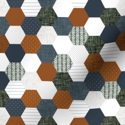 micro hexies: rust, slate, olive