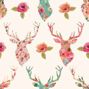 Floral Deer Silhouette Ivory