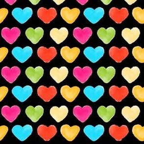 Watercolor Hearts Black Background