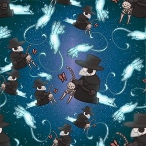 Adorable Plague doctor with Cats on galaxy tiny