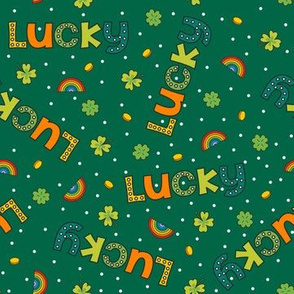 Lucky Scattered Pattern on Dark Green with Confetti