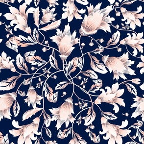 REIMAGINED DAMASK FLORAL NAVY   by art for joy lesja saramakova gajdosikova design