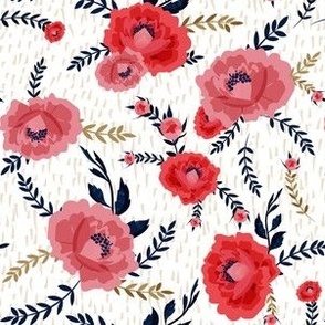 RED PEONIES WITH NAVY LEAVES SCRATCHED BACKGROUND BEIGE small