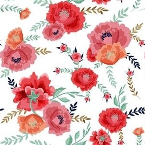 RED AND ORANGE PEONIES PLAIN WHITE BACKGROUND small  by art for joy lesja saramakova gajdosikova design