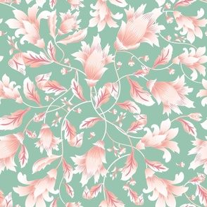 REIMAGINED DAMASK MINT FLOWERS  by art for joy lesja saramakova gajdosikova design