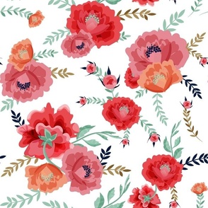 RED AND ORANGE PEONIES PLAIN WHITE BACKGROUND  by art for joy lesja saramakova gajdosikova design