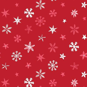 Christmas Stars - White and pink on red