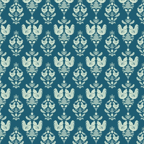 chicken damask dark blue