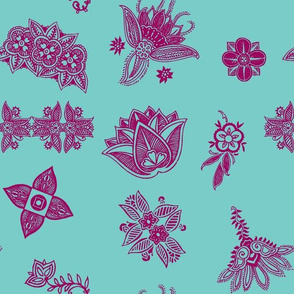 Flower Floral India Indian Ethnic Henna Mehndi Spoonflower Fabric by the Yard 
