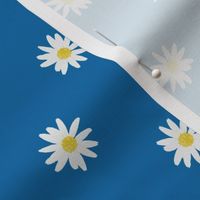 Watercolor Daisies Polka Dots | Blue Background 