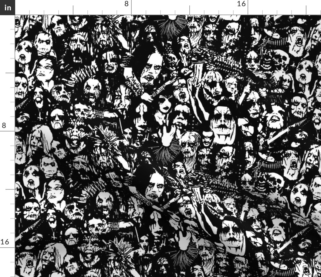 Black Metal Corpse Paint Hand Drawn Collage Fabric bynicoledobbins