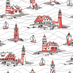 Lighthouse Contour - white black red - large scale