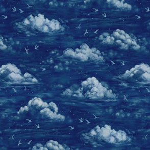 Dreamy Clouds - midnight navy blue -medium scale