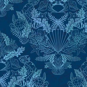 nautical damask - blue - large scale