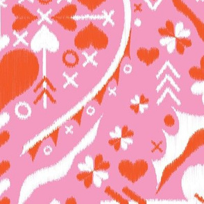 love heart ❤️ damask - bubblegum pink orange white - large