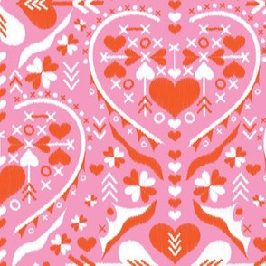 love heart ❤️ damask - bubblegum pink orange white - medium