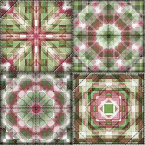 Quilt blocks  in raspberry red, brown and green