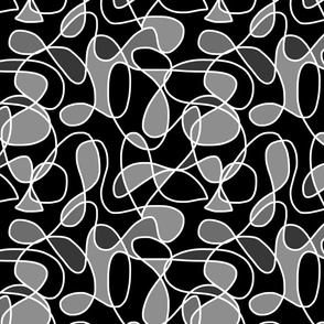Groovy Continuous Line Art - greyscale on black, medium 