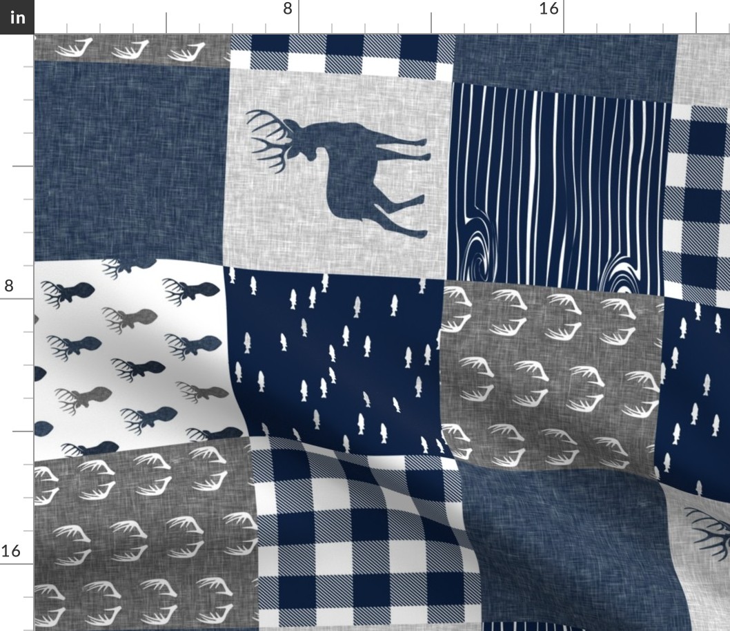Woodland Patchwork - navy and grey (buck) quilt woodland (90) C20BS