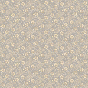 Chikankari Paisley Embroidery- Florals in Flax and Gray- Ditsy scale