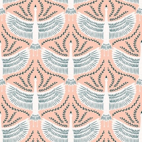 Medium scale - Herons in flight - vertical - soft pink and prussian blue