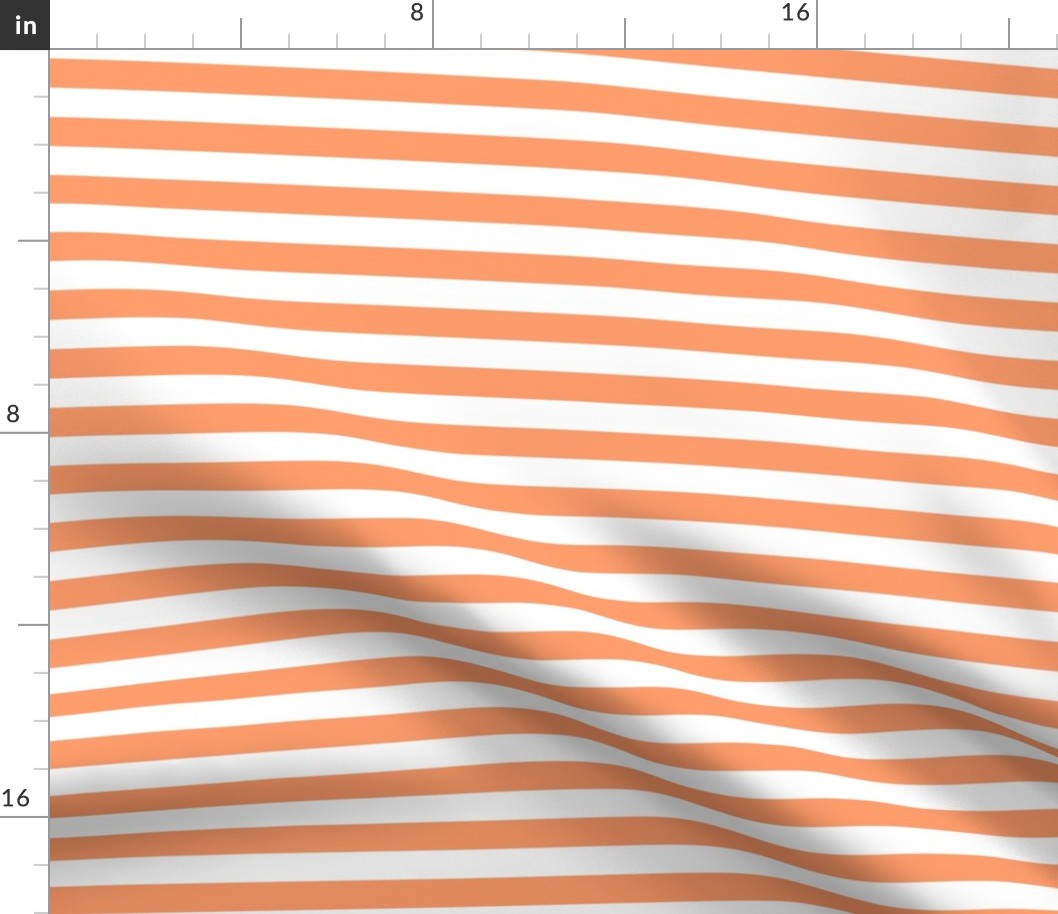 Tangerine Awning Stripe Pattern Horizontal in White