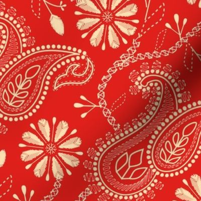 Chikankari Paisley Embroidery- Florals in Red and  Flax- Regular scale