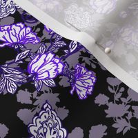 Peonies and Paisley Purple on Black