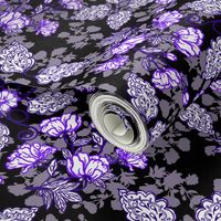 Peonies and Paisley Purple on Black