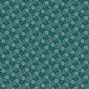 Chikankari Paisley Embroidery- Florals in dark teal- Ditsy Scale 