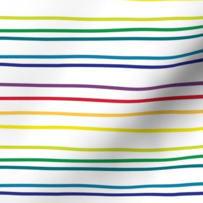 large - rainbow horizontal stripes on white