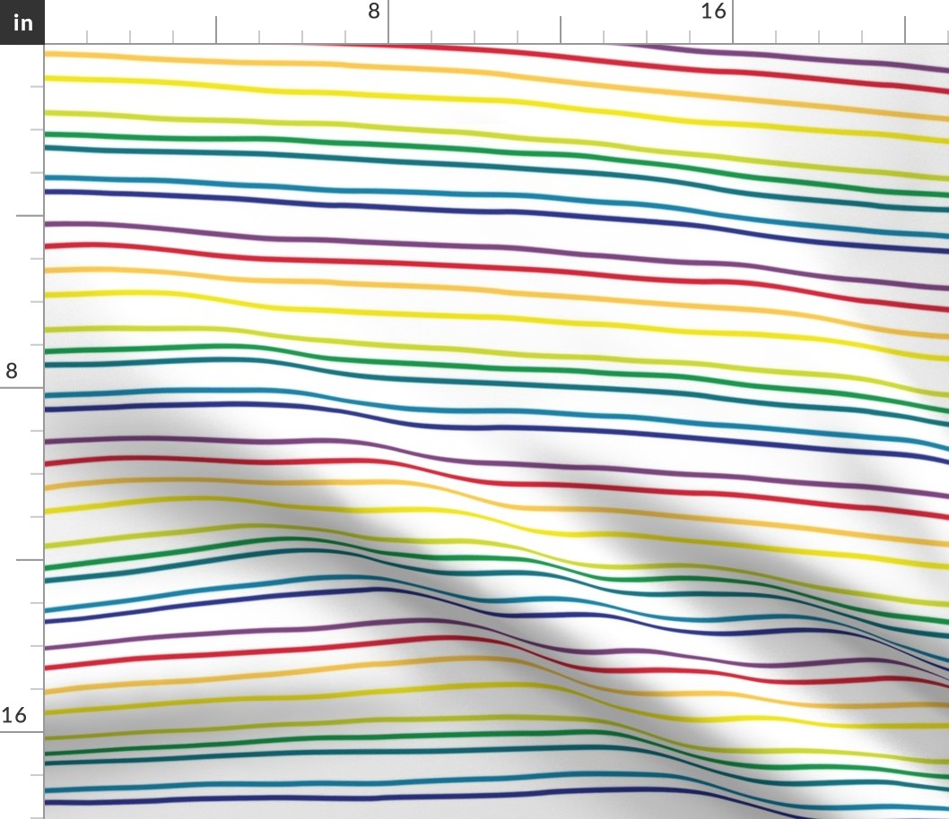 large - rainbow horizontal stripes on white