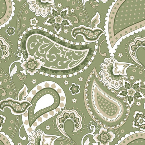 Paisley Sage Olive Green Beige White L