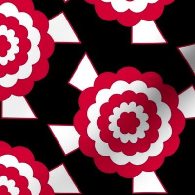 Geometric bullseye blooms - black, white and red