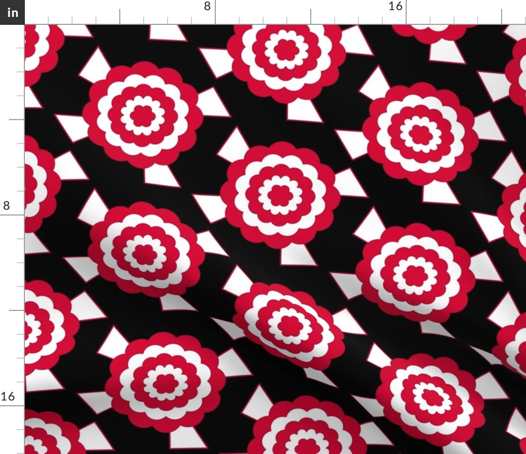 Geometric bullseye blooms - black, white and red