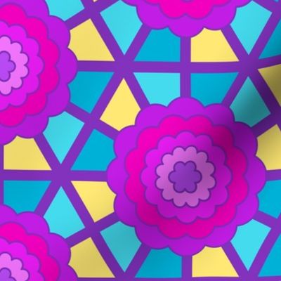 Geometric bullseye blooms - purple and aqua