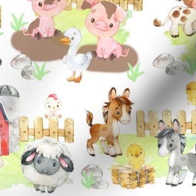 Watercolor Farm Animals Baby Nursery 